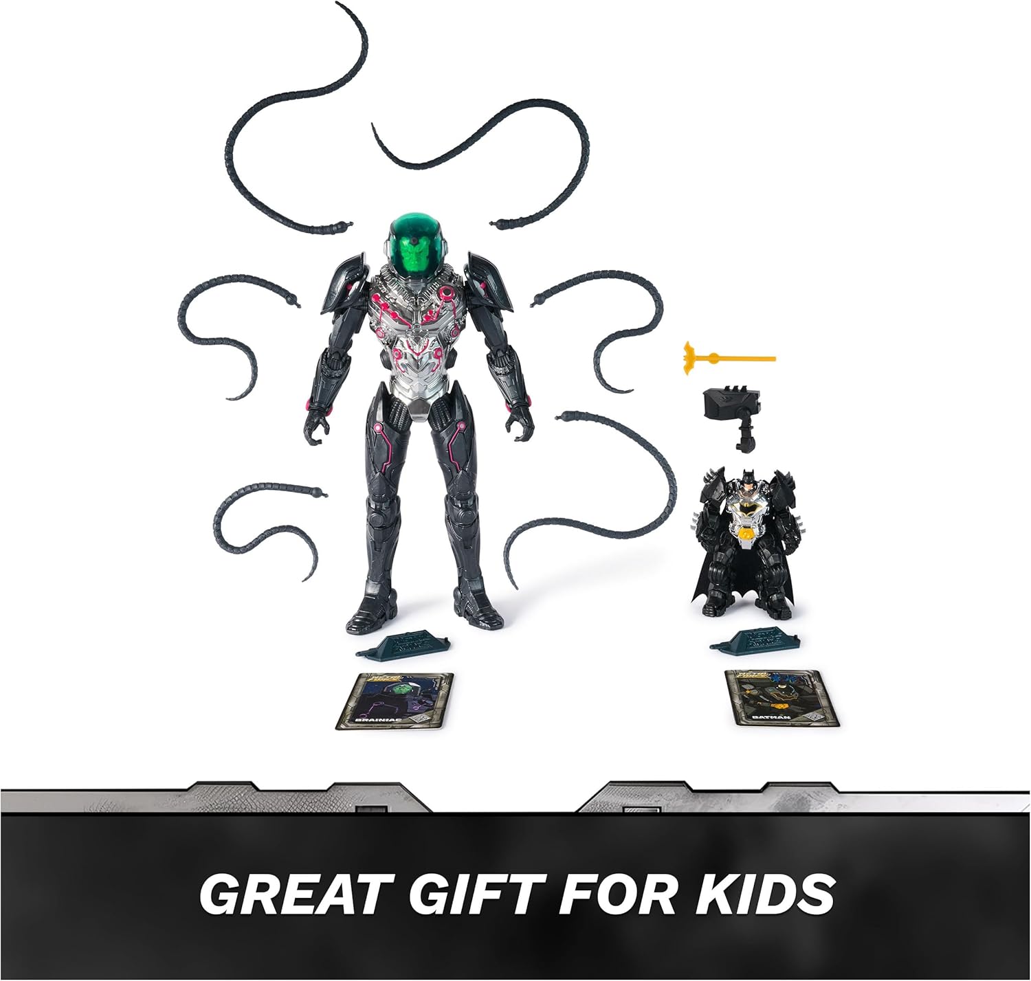 DC Comics Metal Force Brainiac vs Batman Action Figure Pack 12-Inch Extra Large Brainiac Exclusive 4-inch Batman Includes Character Card Kids Toys for Boys Girls Ages 4 Up