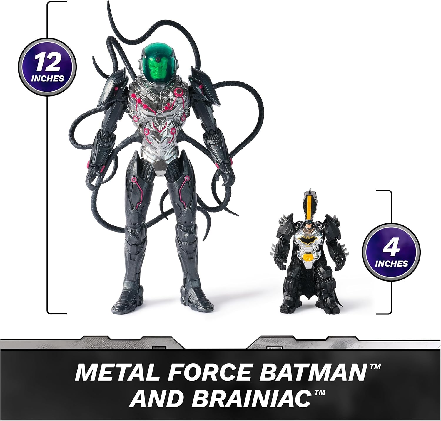 DC Comics Metal Force Brainiac vs Batman Action Figure Pack 12-Inch Extra Large Brainiac Exclusive 4-inch Batman Includes Character Card Kids Toys for Boys Girls Ages 4 Up