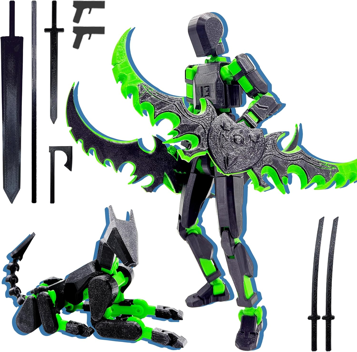 T13 Action Figure Set Assembly Completed Dummy 13 Titan 13 Action Figures 3D Printed Toys Multi-Jointed Movable Black Green