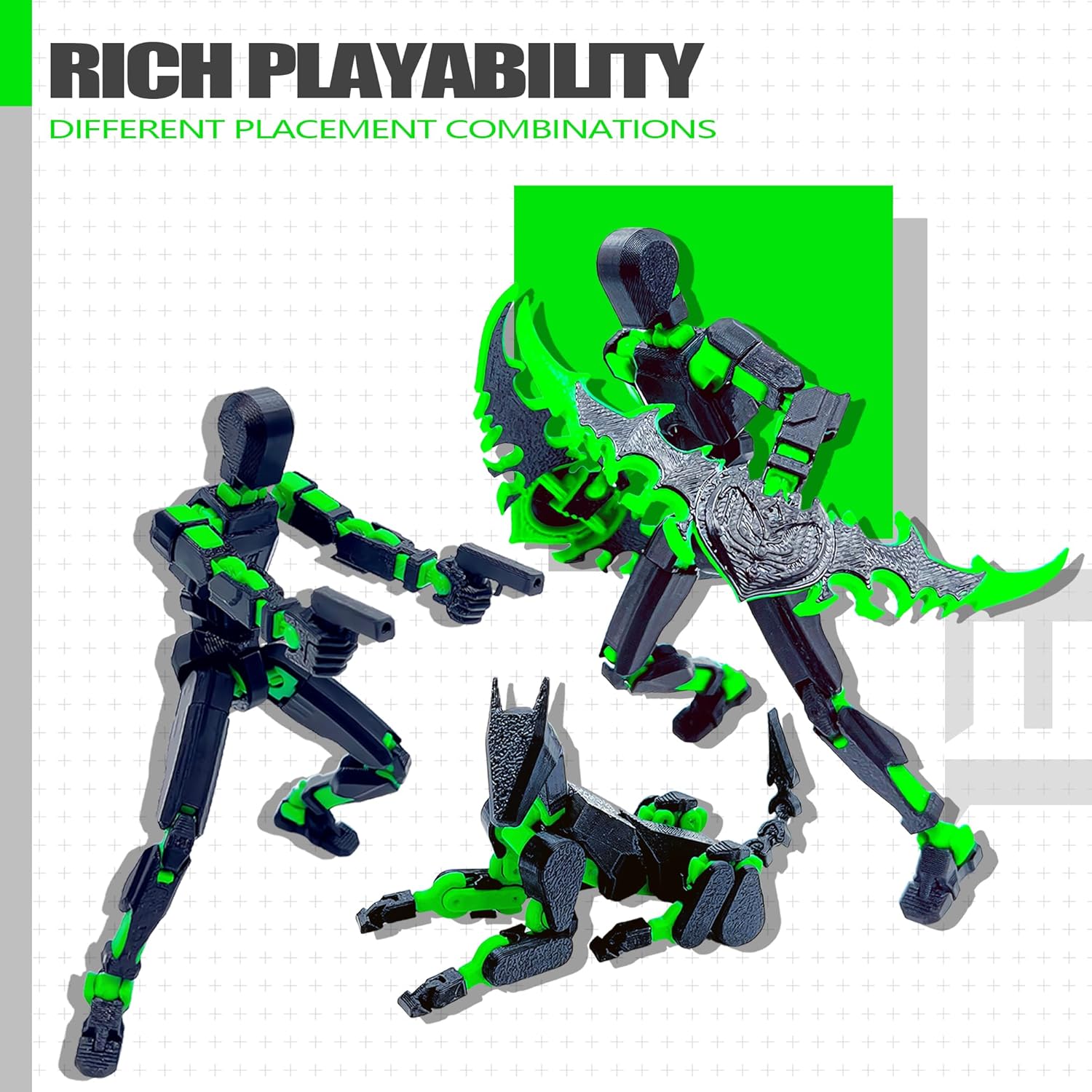 T13 Action Figure Set Assembly Completed Dummy 13 Titan 13 Action Figures 3D Printed Toys Multi-Jointed Movable Black Green