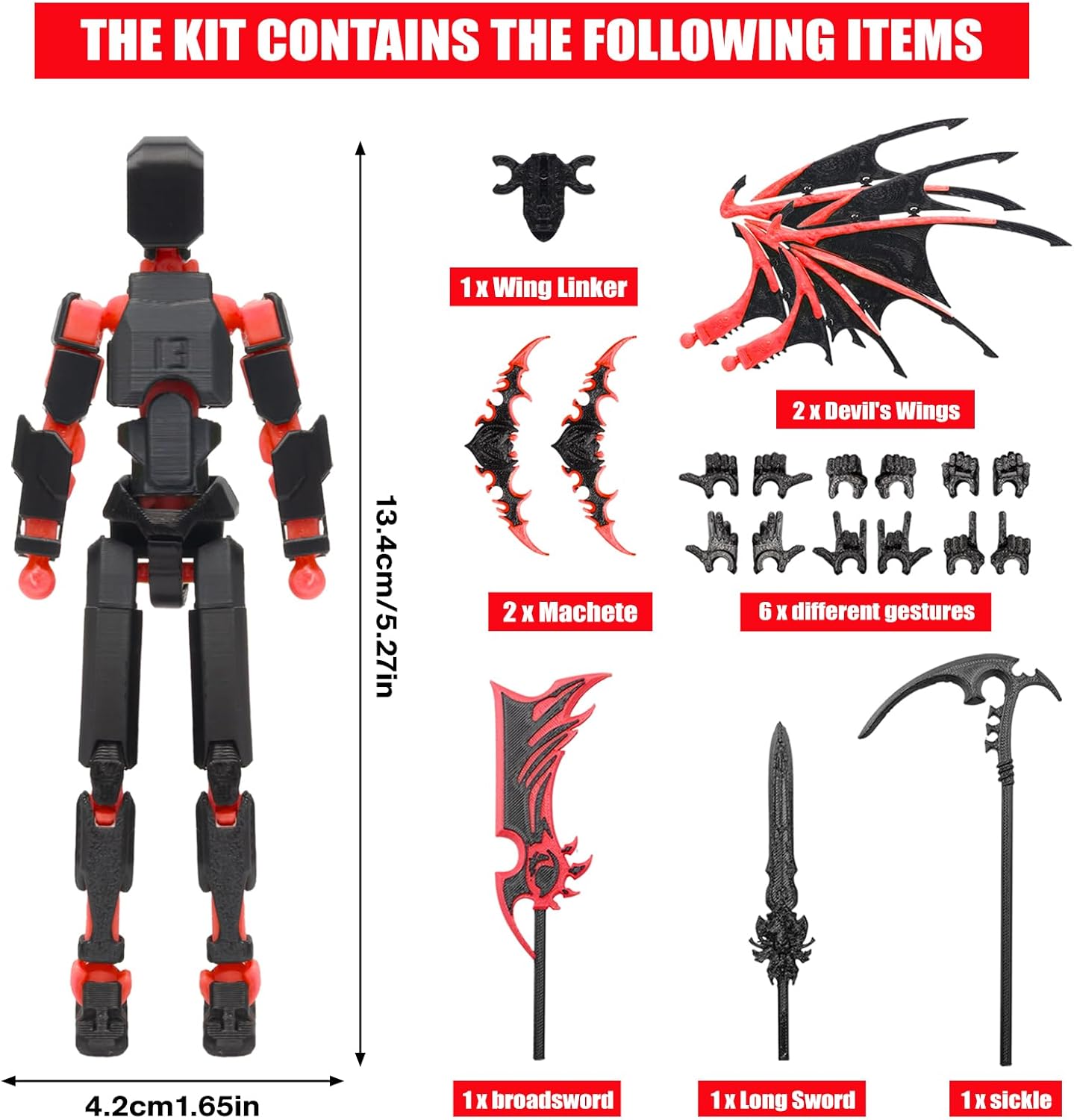 T13 Action Figure Set Assembly Completed Titan 13 Robot Dummy 13 3D Printed Action Figure Ideal Collectors Desktop Decorations Red