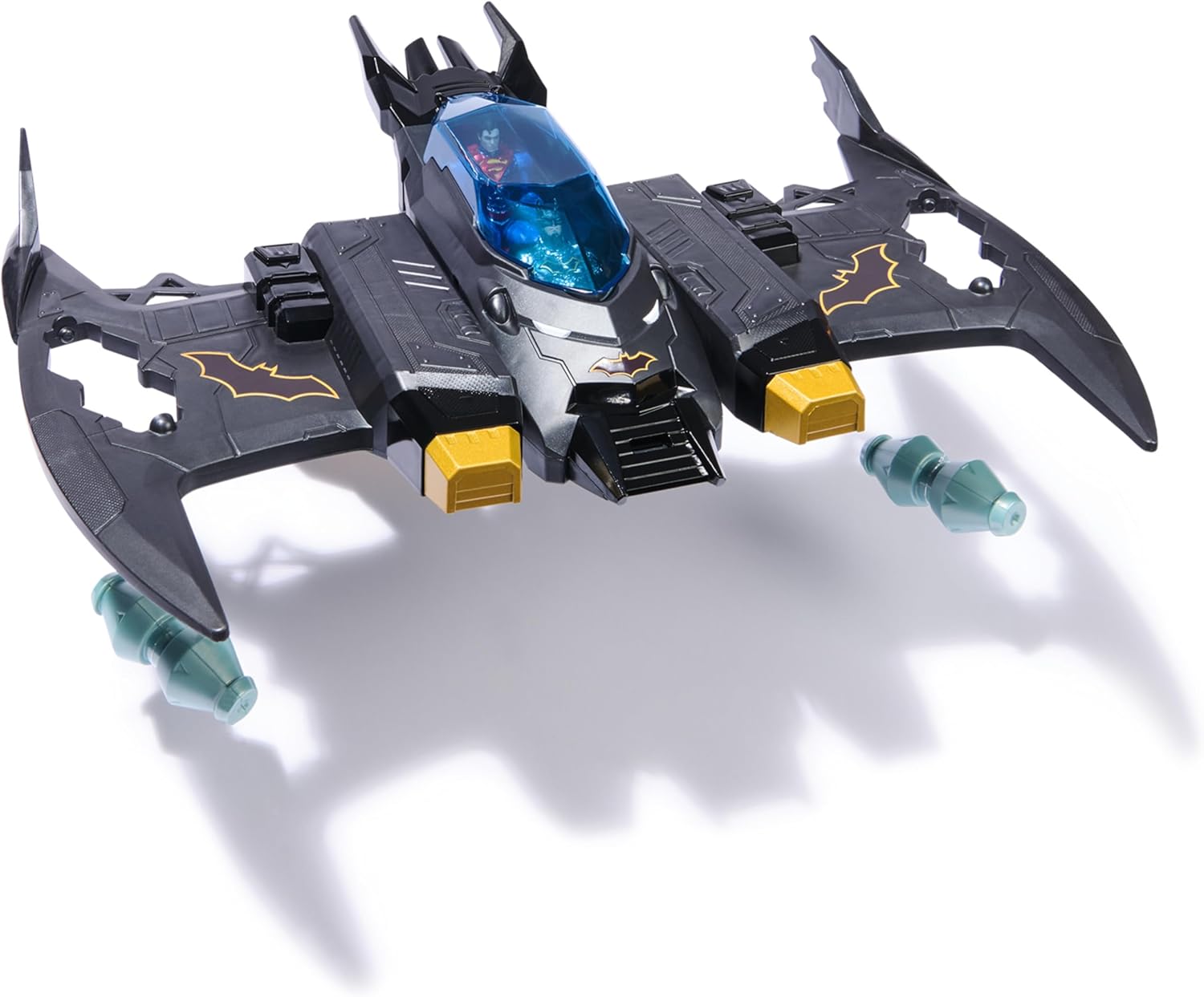 DC Comics Metal Force Transforming Batwing 2-in-1 Playset Batman Superman Figures Projectiles Character Cards Kids Toy Boys 4+