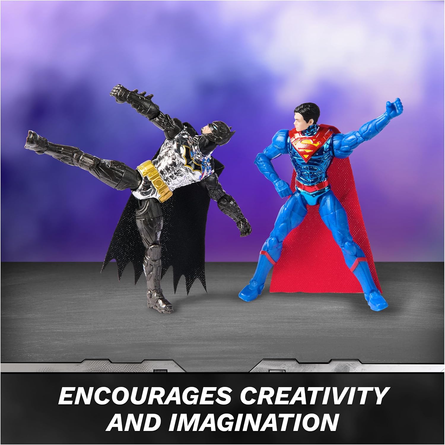 DC Comics Metal Force Transforming Batwing 2-in-1 Playset Batman Superman Figures Projectiles Character Cards Kids Toy Boys 4+