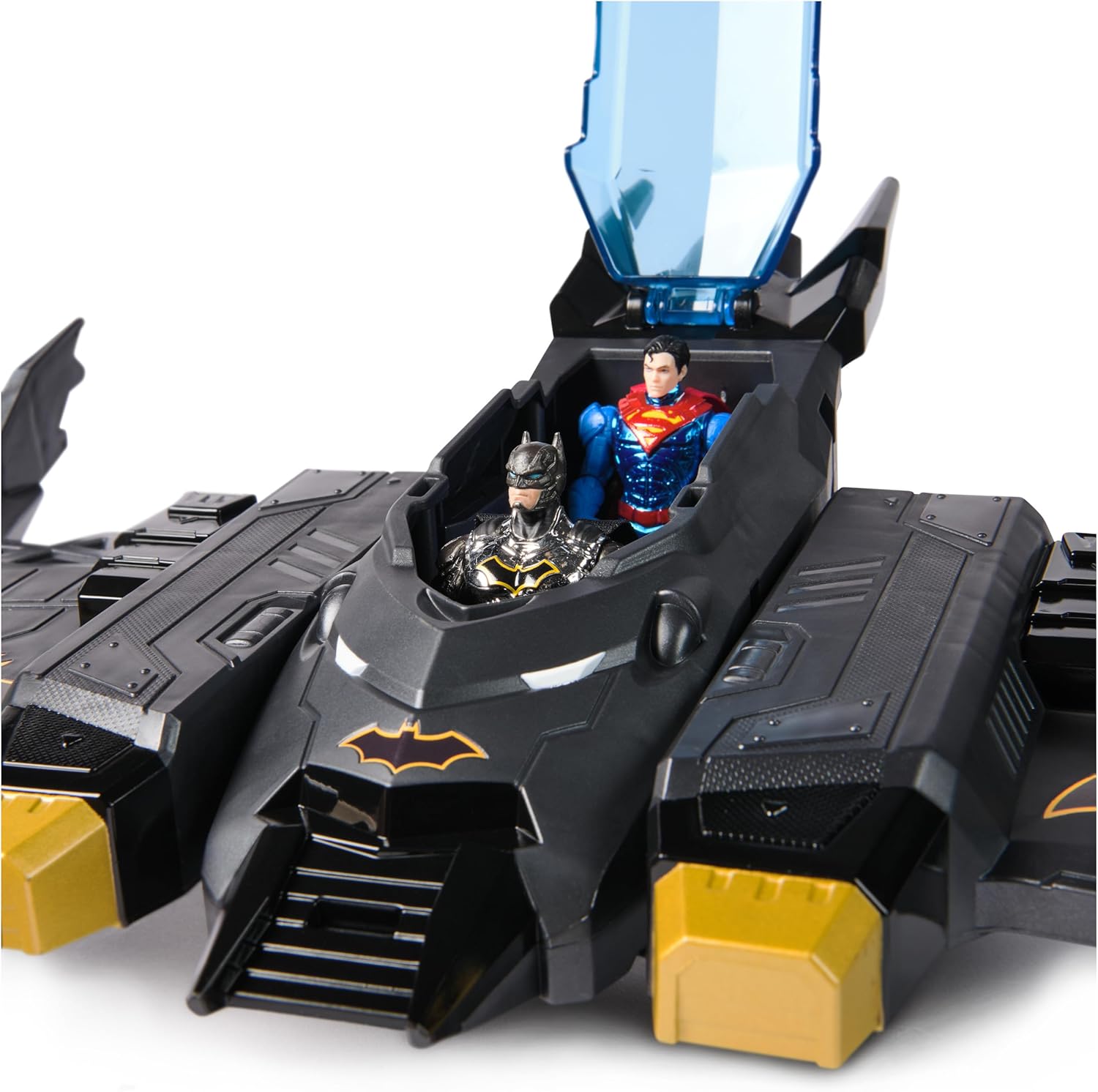 DC Comics Metal Force Transforming Batwing 2-in-1 Playset Batman Superman Figures Projectiles Character Cards Kids Toy Boys 4+
