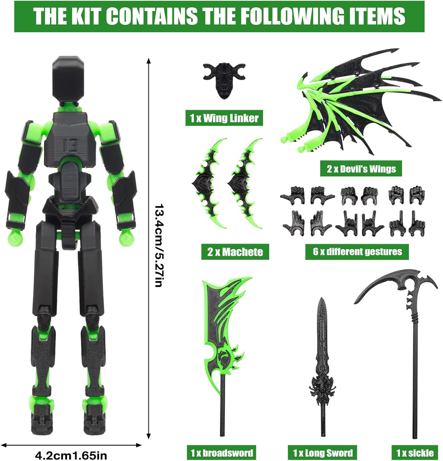T13 Action Figure Set Assembly Completed Titan 13 Robot Dummy 13 3D Printed Action Figure Ideal for Collectors Desktop Decorations Green