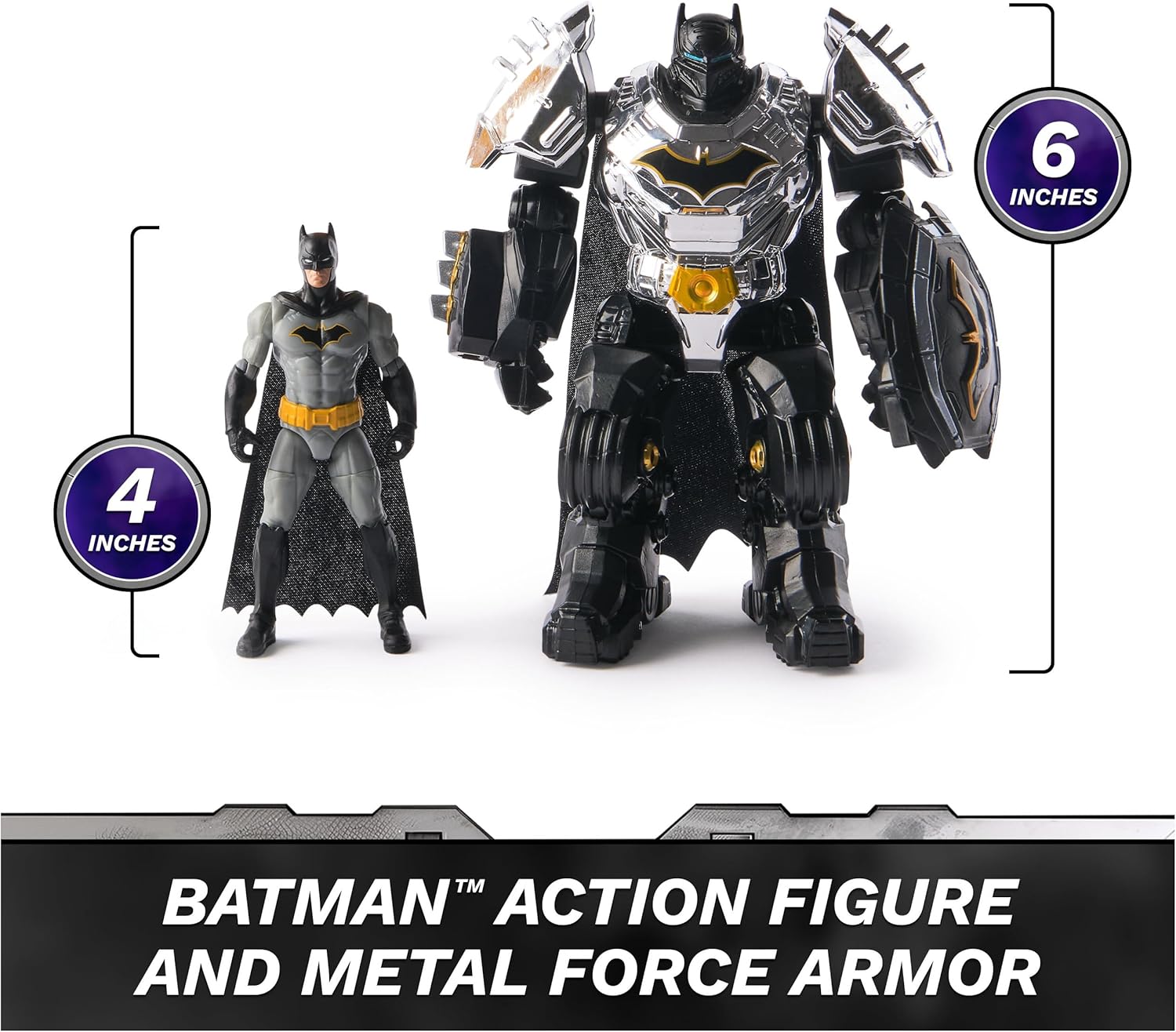 Metal Force Batman Action Figure 6-Inch with 4-Inch Mini Figure Built-in Blaster Armor Suit Super Hero Kids Toys Boys Girls Ages 4+