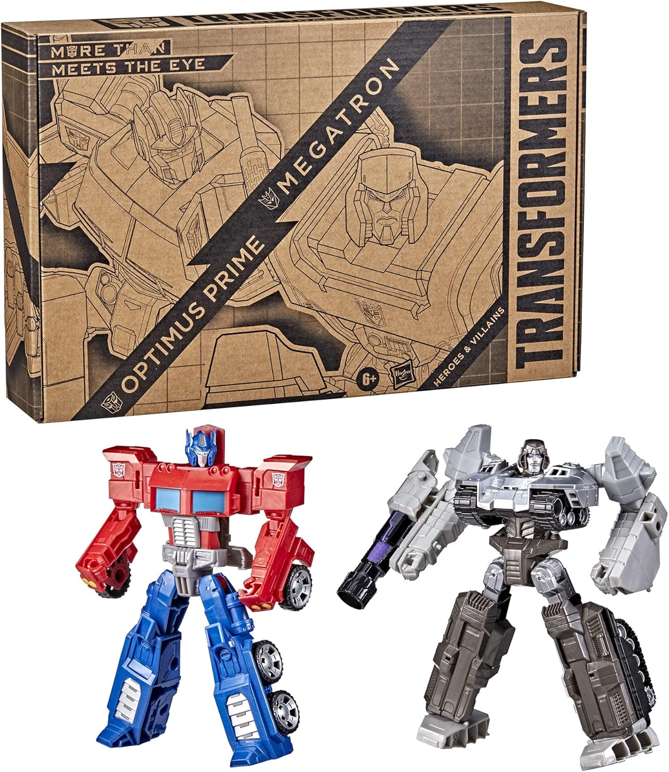 Transformers Toys Heroes Villains Optimus Prime Megatron 2-Pack Action Figures for Kids 6+ 7-inch