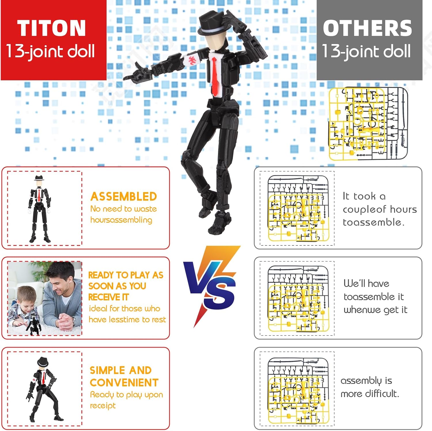 T13 Action Figure Assembly Completed T13 Action Figures Set High 5.4 inches Tall Office Desks and Birthday Cake Decorations Titan 13 Action Figure for Ultimate Gaming Action Figures Collection