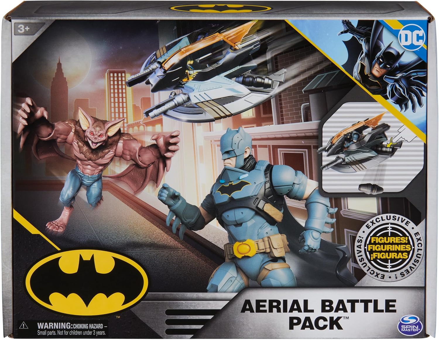 DC Comics Batman Aerial Battle Pack Amazon Exclusive Batwing Vehicle 4-inch Batman Man-Bat Action Figure Super Hero Kids Toys Boys Girls