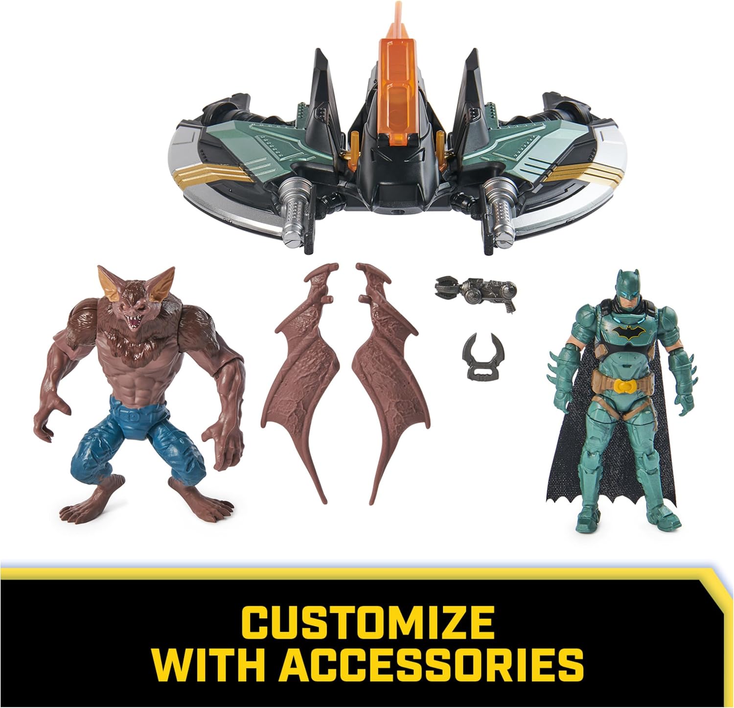DC Comics Batman Aerial Battle Pack Amazon Exclusive Batwing Vehicle 4-inch Batman Man-Bat Action Figure Super Hero Kids Toys Boys Girls