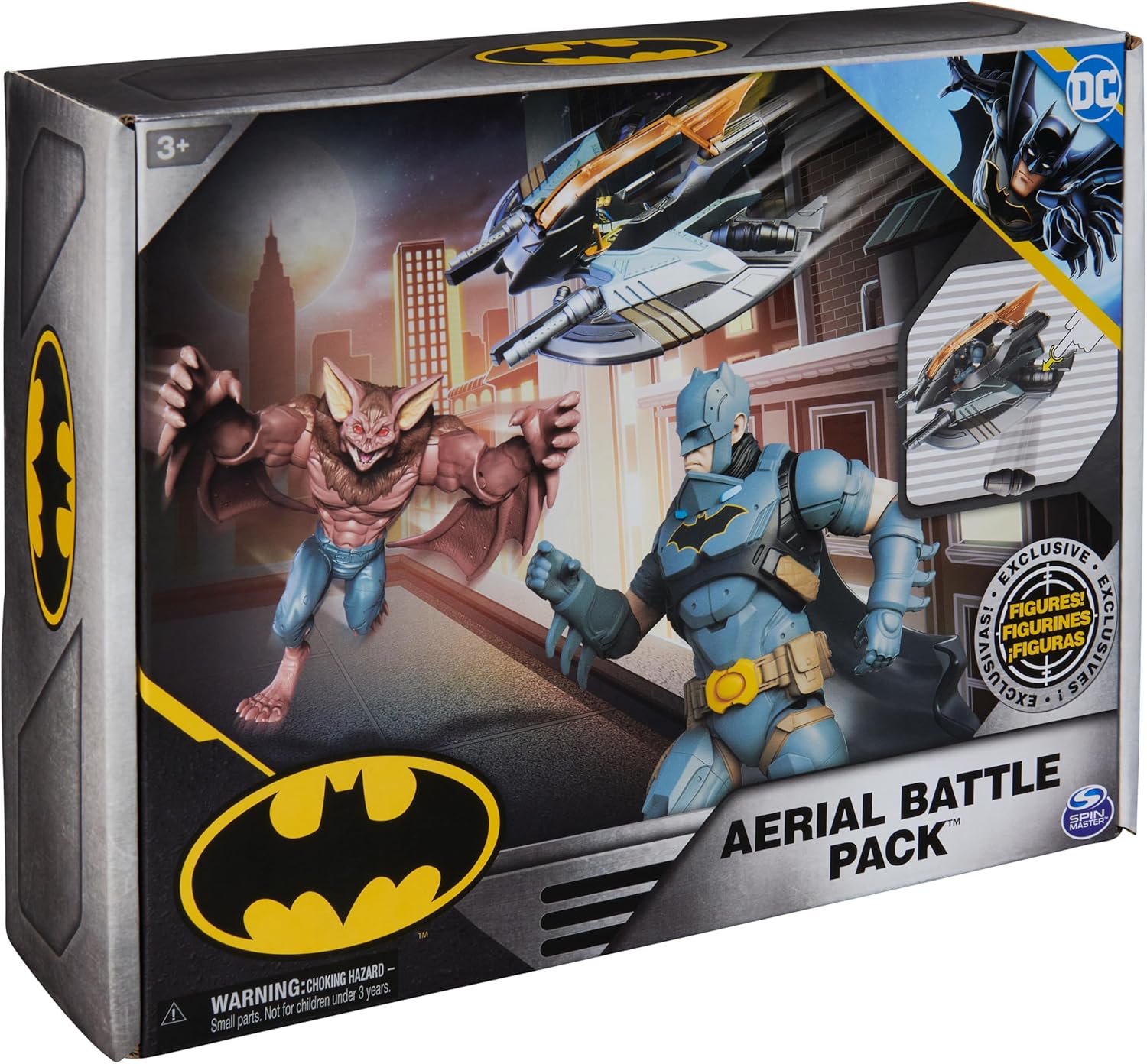 DC Comics Batman Aerial Battle Pack Amazon Exclusive Batwing Vehicle 4-inch Batman Man-Bat Action Figure Super Hero Kids Toys Boys Girls