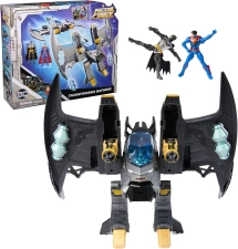 DC Comics Metal Force Transforming Batwing 2-in-1 Playset with Batman Superman Figures Projectiles Character Cards Kids Toy Boys Ages 4+