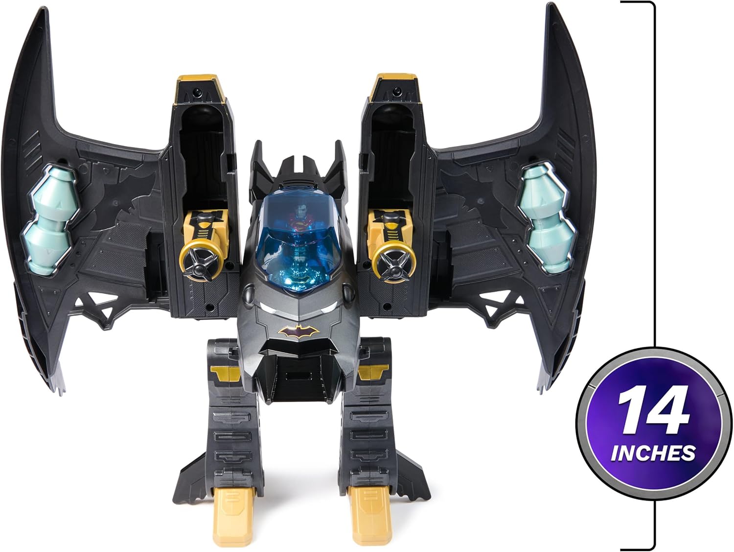 DC Comics Metal Force Transforming Batwing 2-in-1 Playset with Batman Superman Figures Projectiles Character Cards Kids Toy Boys Ages 4+