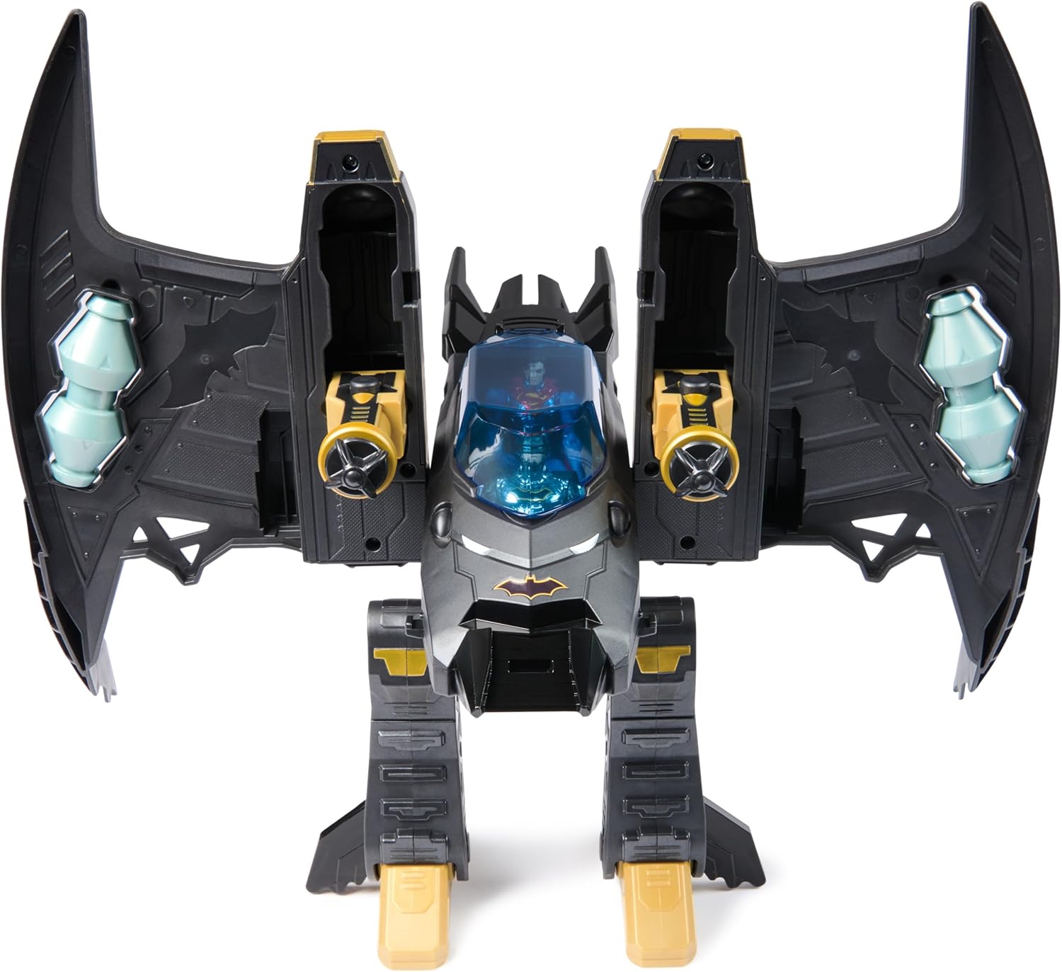 DC Comics Metal Force Transforming Batwing 2-in-1 Playset with Batman Superman Figures Projectiles Character Cards Kids Toy Boys Ages 4+