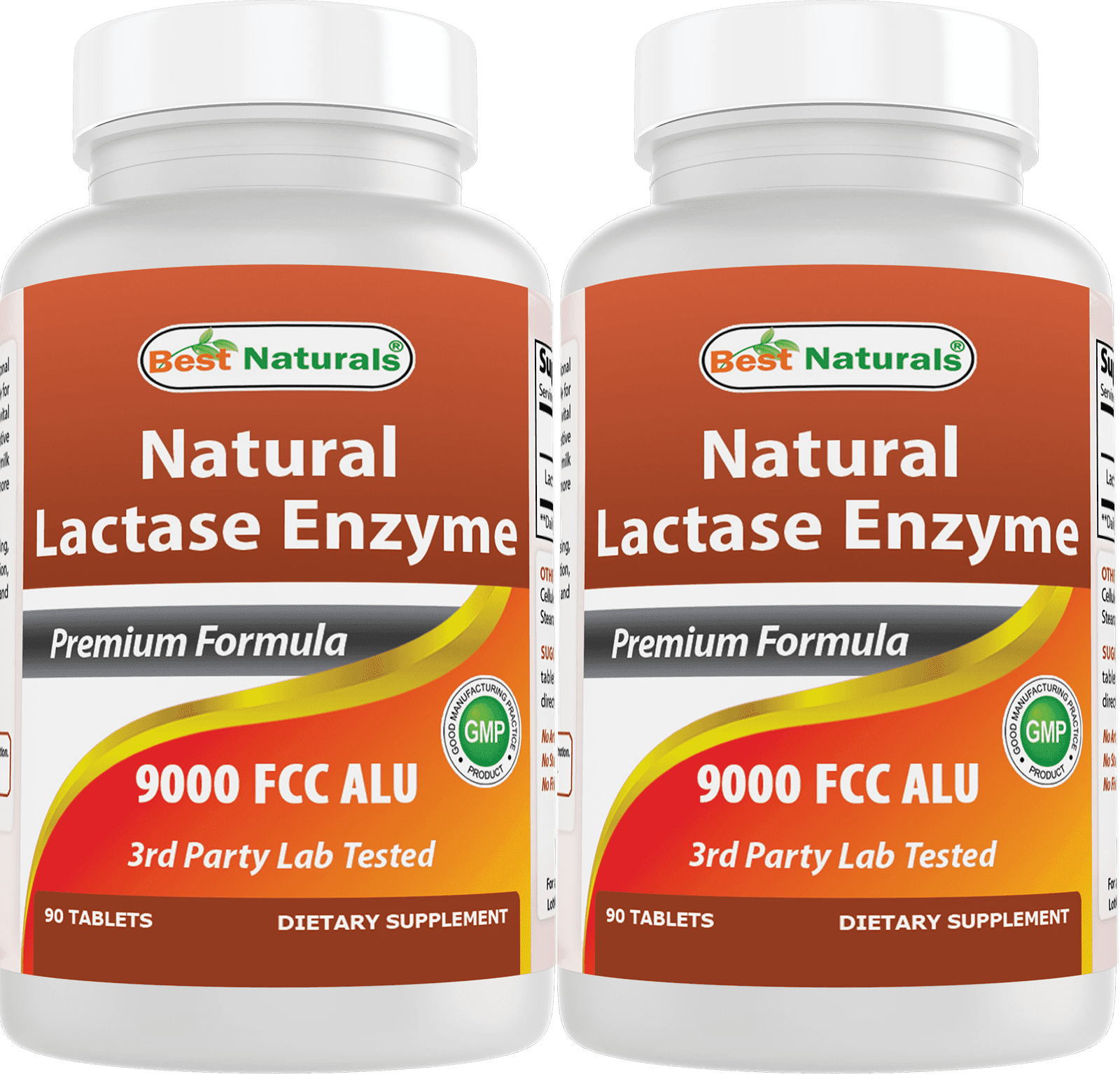 Best Naturals Lactase Enzyme 9000 FCC ALU 90 Tablets for Lactose Intolerance Relief - 2 Pack