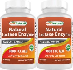 Best Naturals Lactase Enzyme 9000 FCC ALU 90 Tablets for Lactose Intolerance Relief - 2 Pack