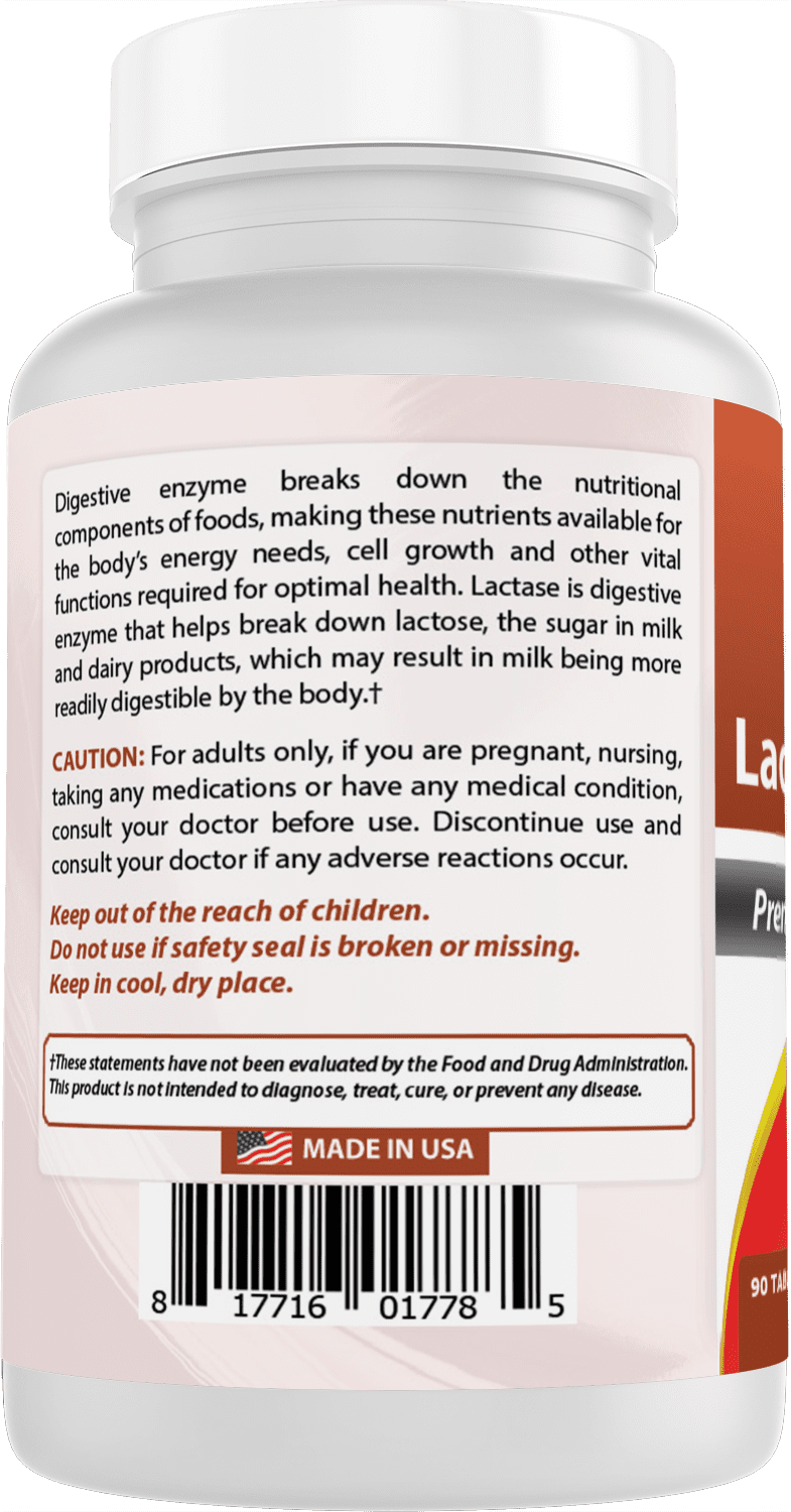 Best Naturals Lactase Enzyme 9000 FCC ALU 90 Tablets for Lactose Intolerance Relief - 2 Pack