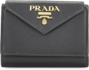 Prada Pre-Loved Black Saffiano Compact Wallet, Black