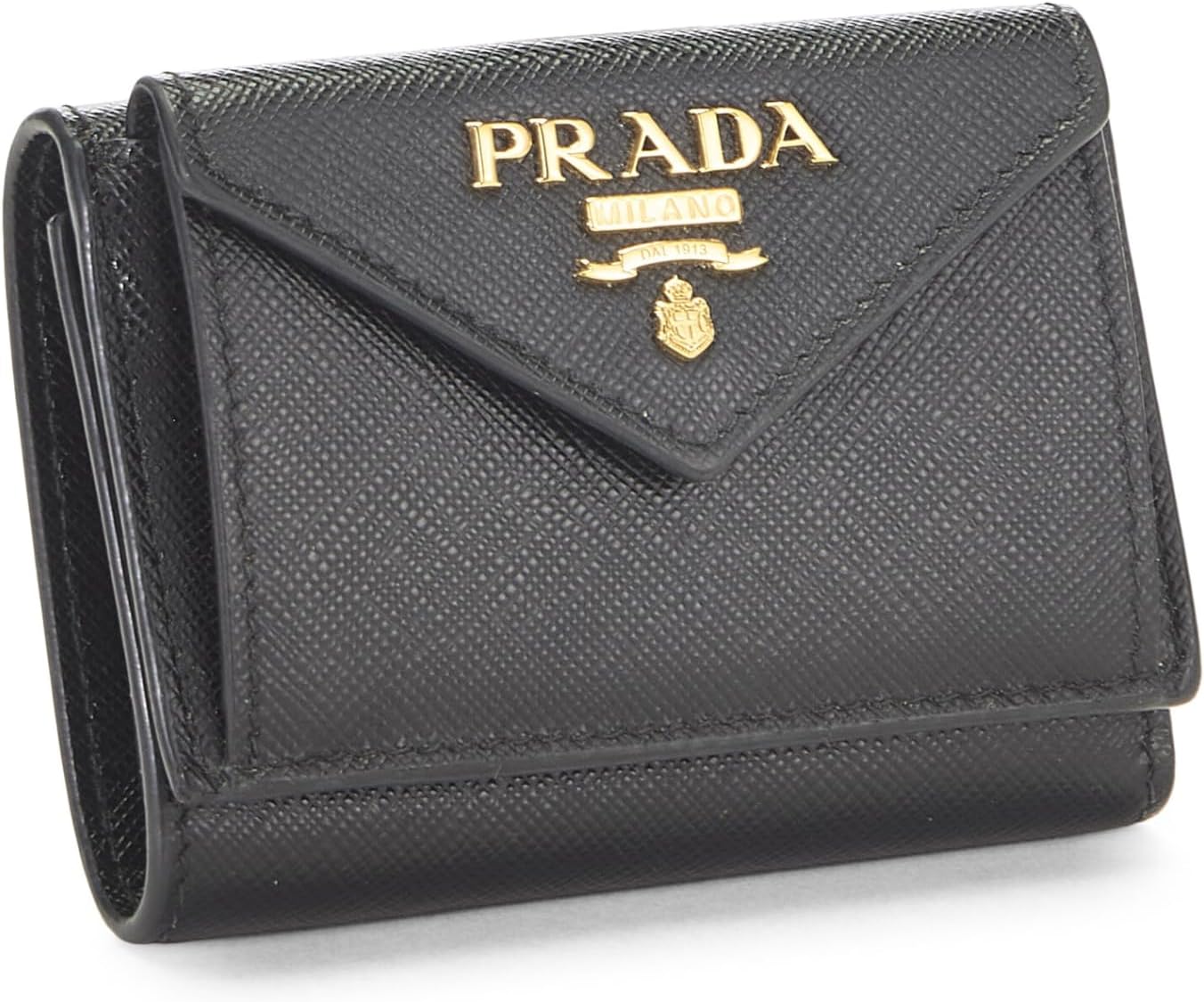 Prada Pre-Loved Black Saffiano Compact Wallet, Black