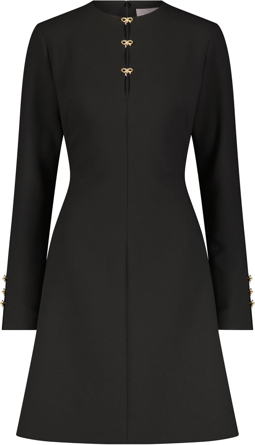 Lela Rose Stretch Twill Long Sleeve Bow Detail Dress
