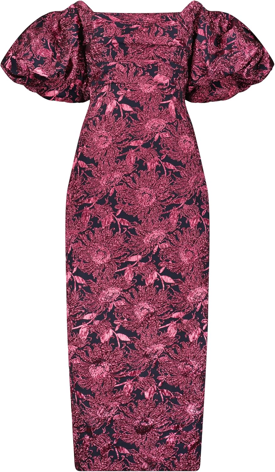 Lela Rose Sunflower Jacquard Puff Sleeve Sheath
