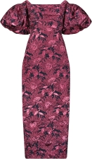 Lela Rose Sunflower Jacquard Puff Sleeve Sheath