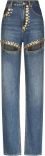 AREA Crystal Button Studded Slit Jean