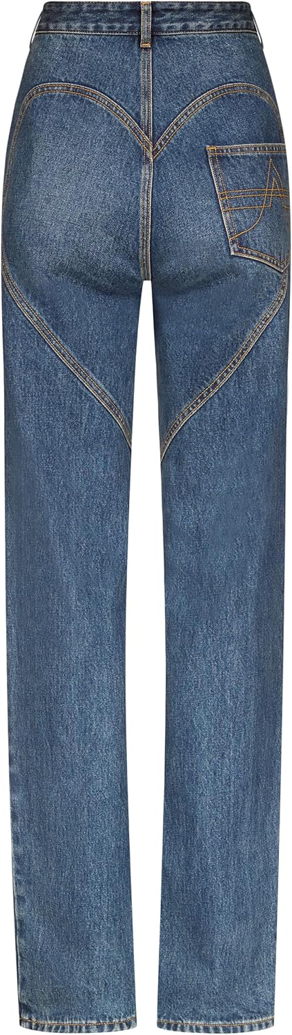 AREA Crystal Button Studded Slit Jean