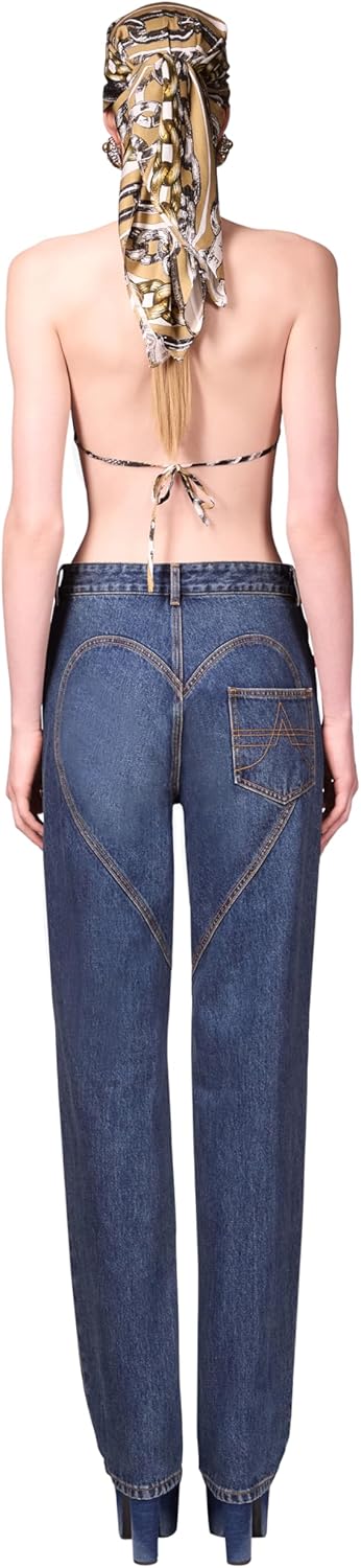 AREA Crystal Button Studded Slit Jean