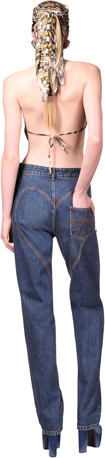 AREA Crystal Button Studded Slit Jean
