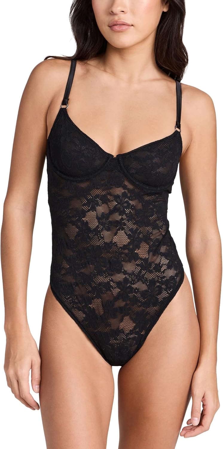 Fleur du Mal Women's Le Stretch Multifit Lace Thong Bodysuit