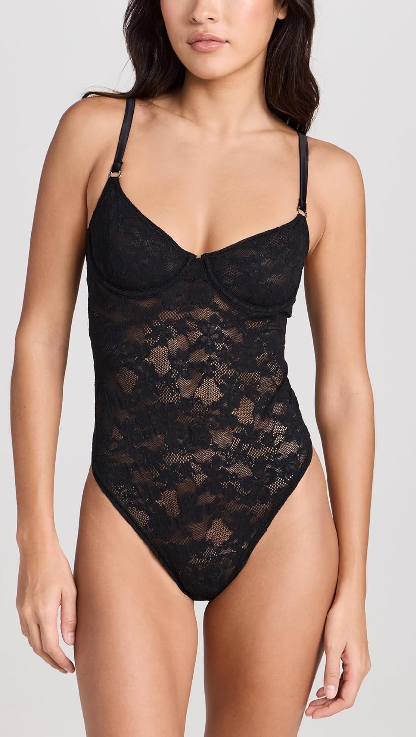 Fleur du Mal Women's Le Stretch Multifit Lace Thong Bodysuit