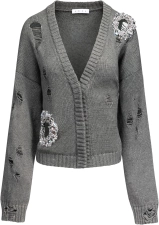 AREA Distressed Crystal Cardigan