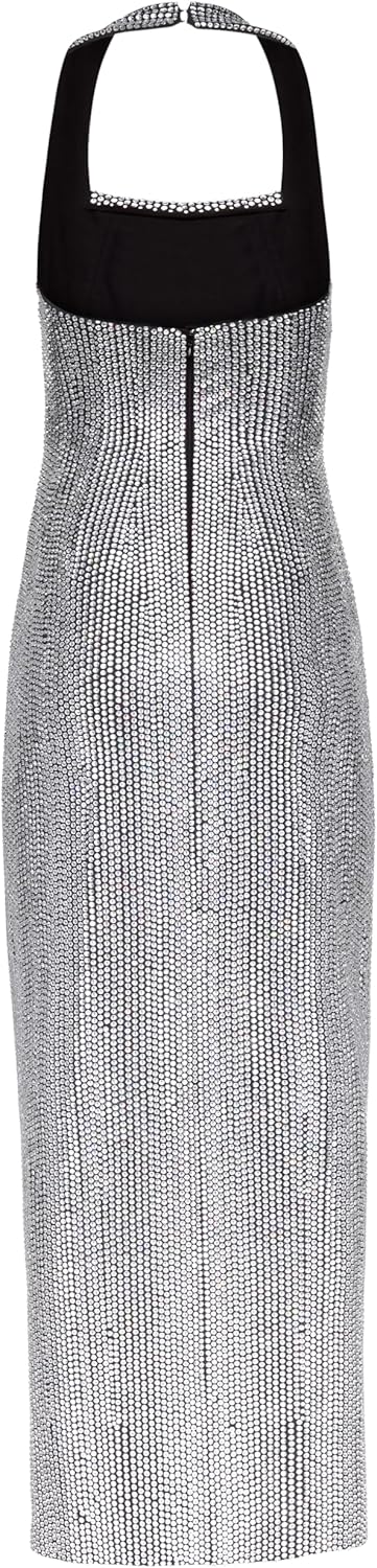 AREA Crystal Embellished Halter Slit Gown