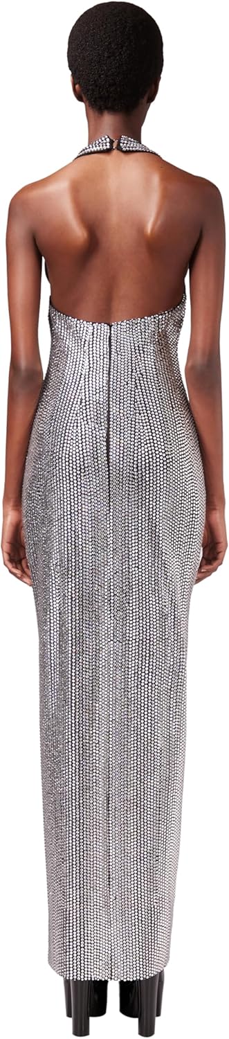 AREA Crystal Embellished Halter Slit Gown