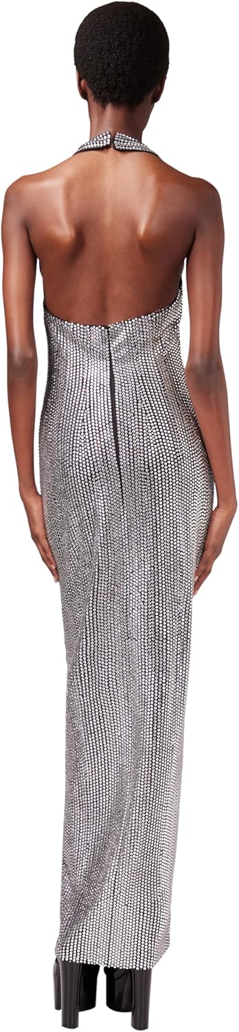 AREA Crystal Embellished Halter Slit Gown