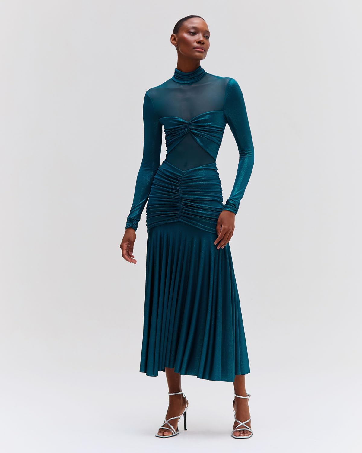 PatBO Metallic Jersey And Tulle Midi Dress