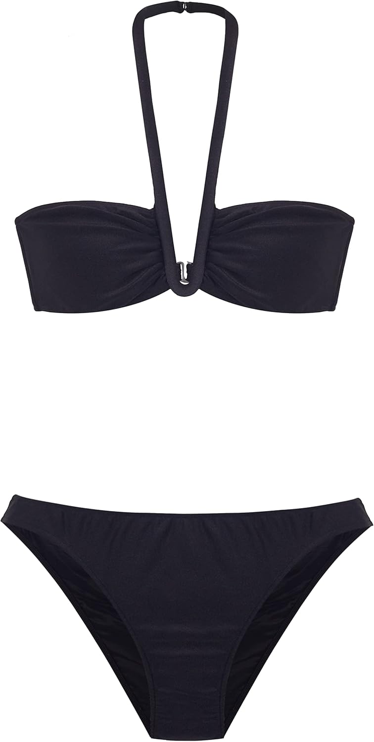 ADRIANA DEGREAS Solid Halterneck Frilled Bikini