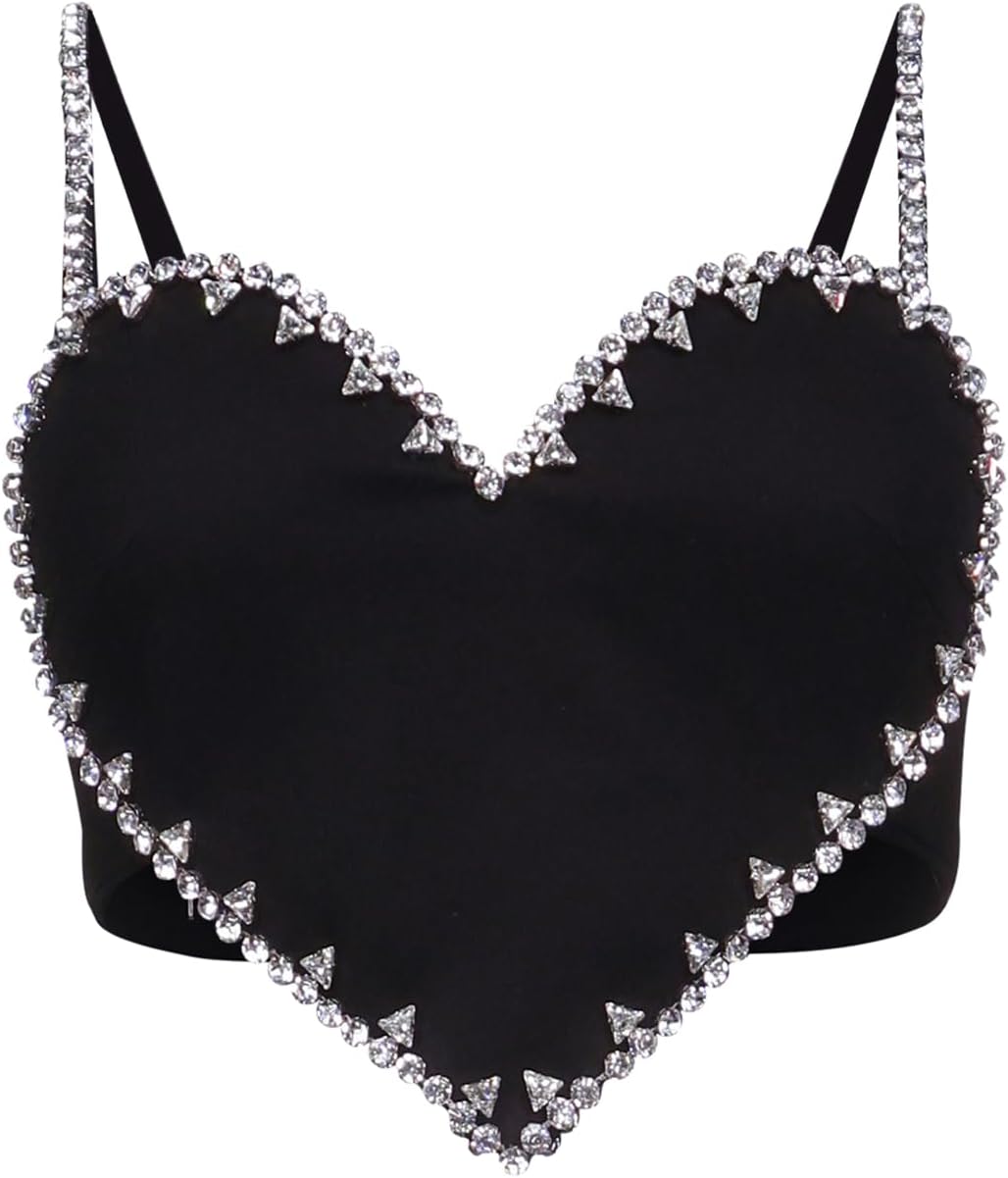 AREA Crystal Trim Heart Top