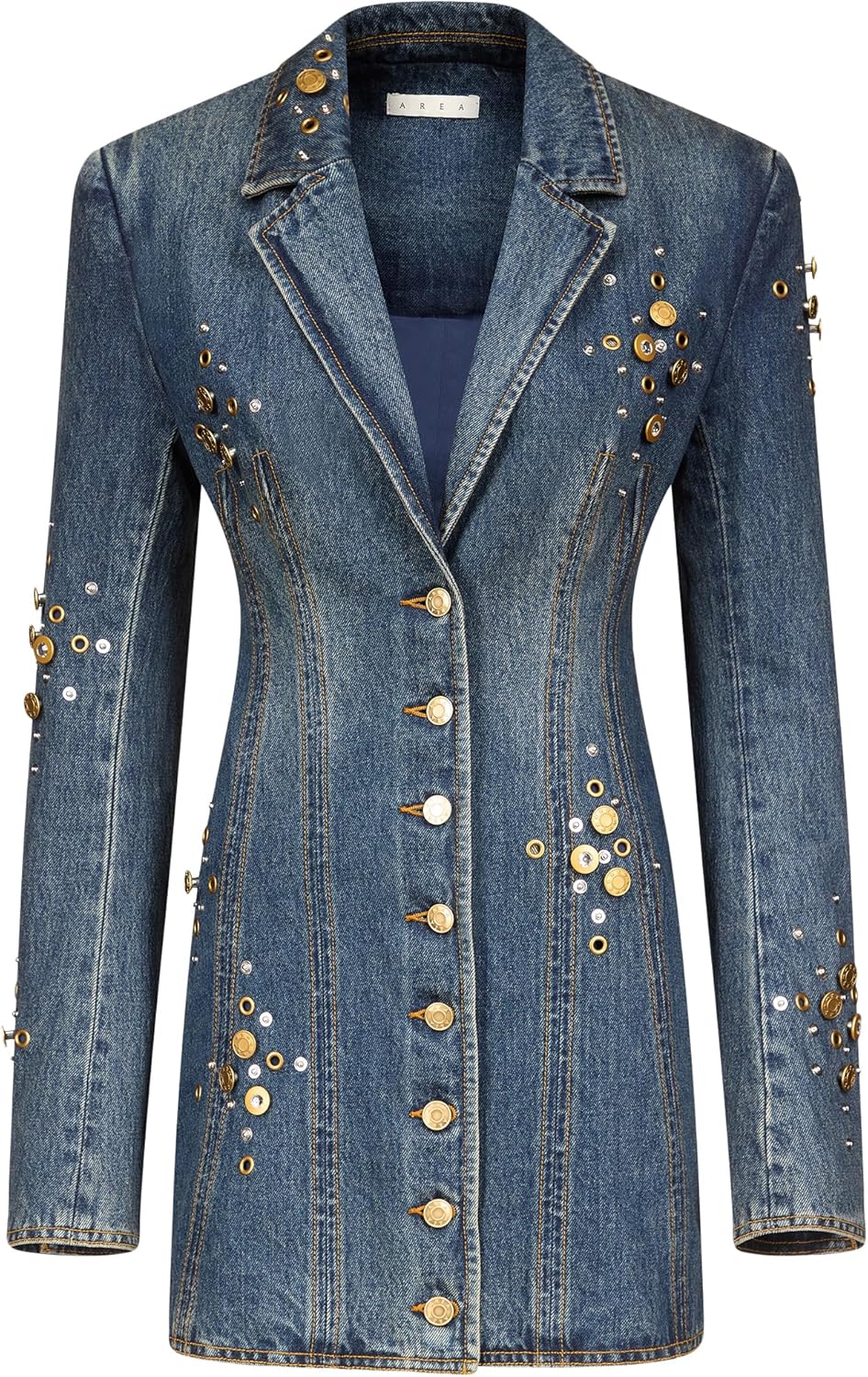 AREA Crystal Button Studded Blazer Dress