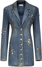 AREA Crystal Button Studded Blazer Dress