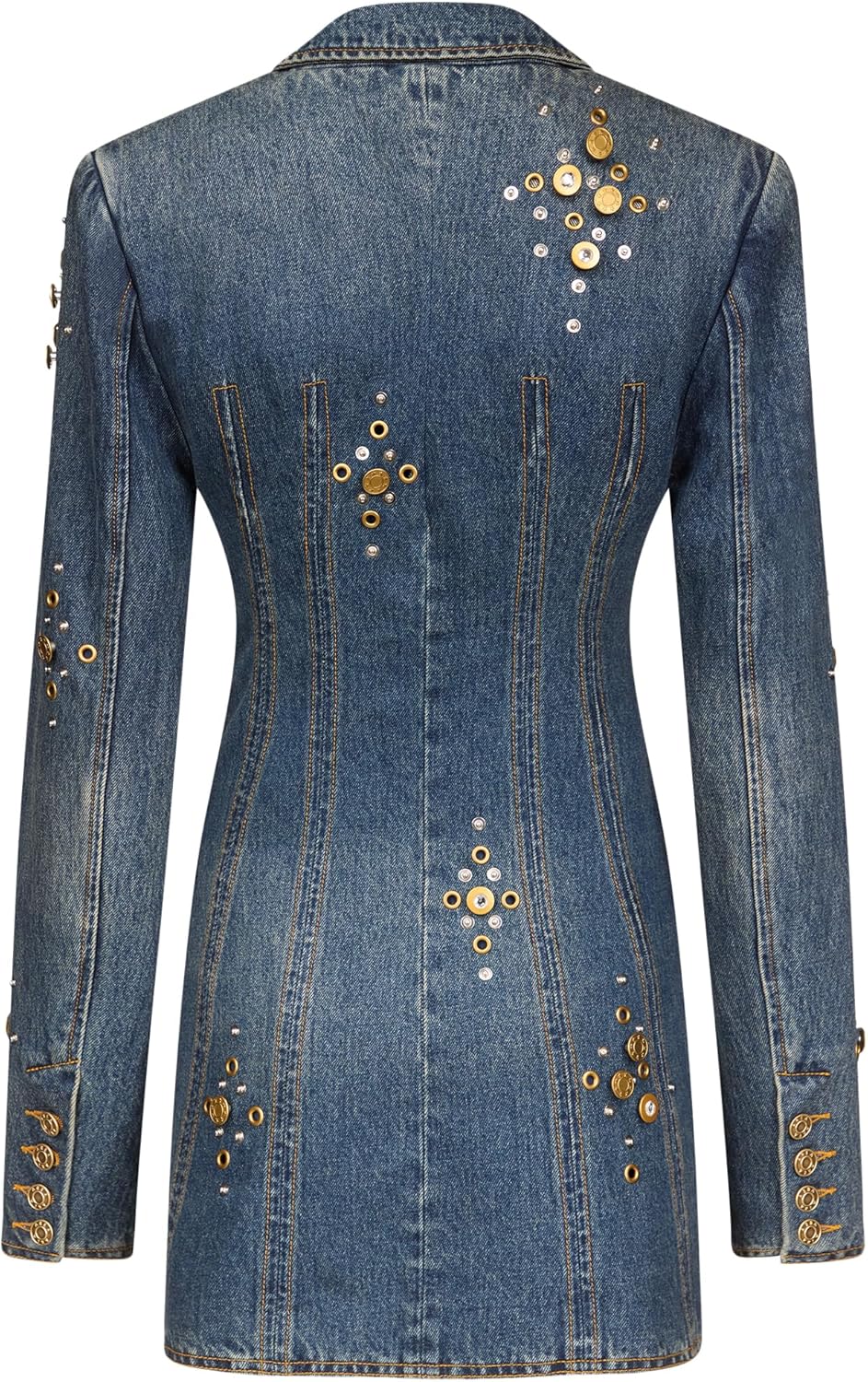 AREA Crystal Button Studded Blazer Dress