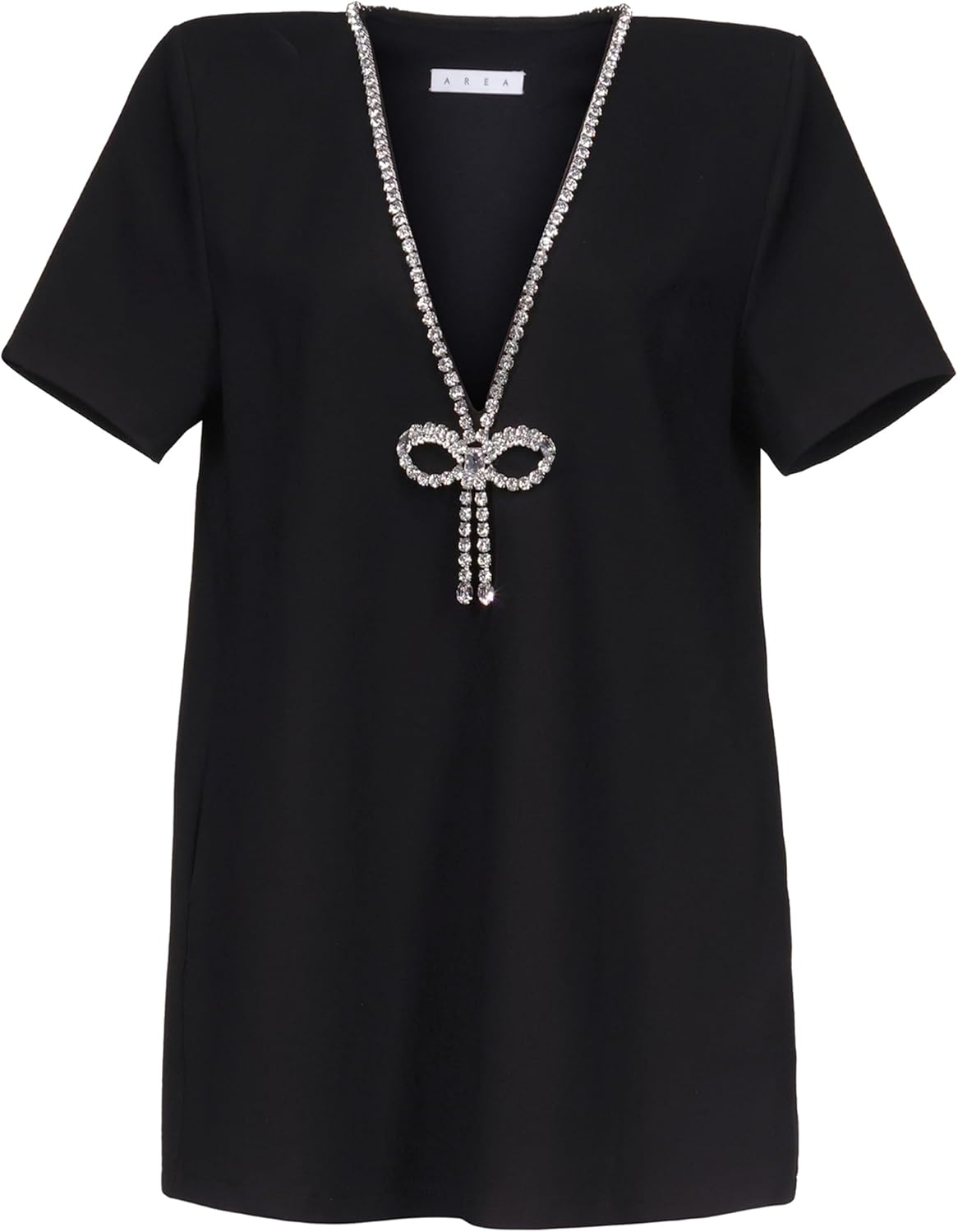 AREA Crystal Bow V-Neck T-Shirt Dress