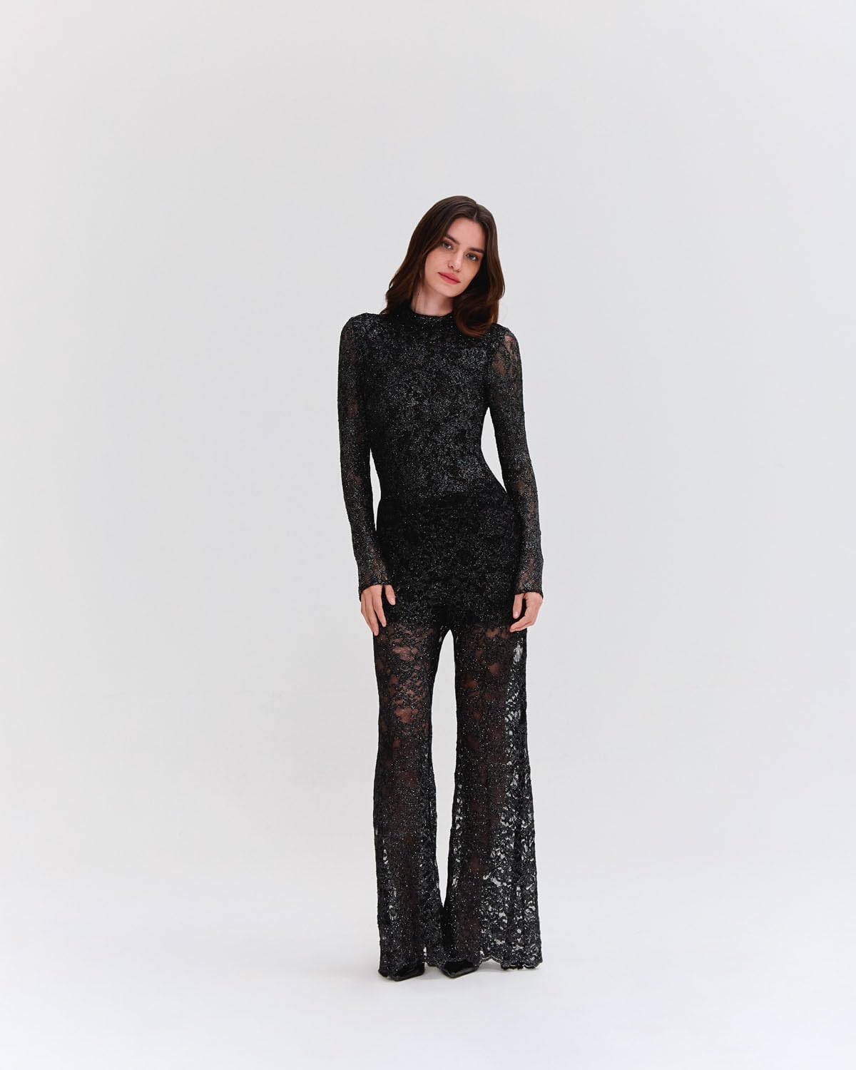PatBO Metallic Lace Flare Pant