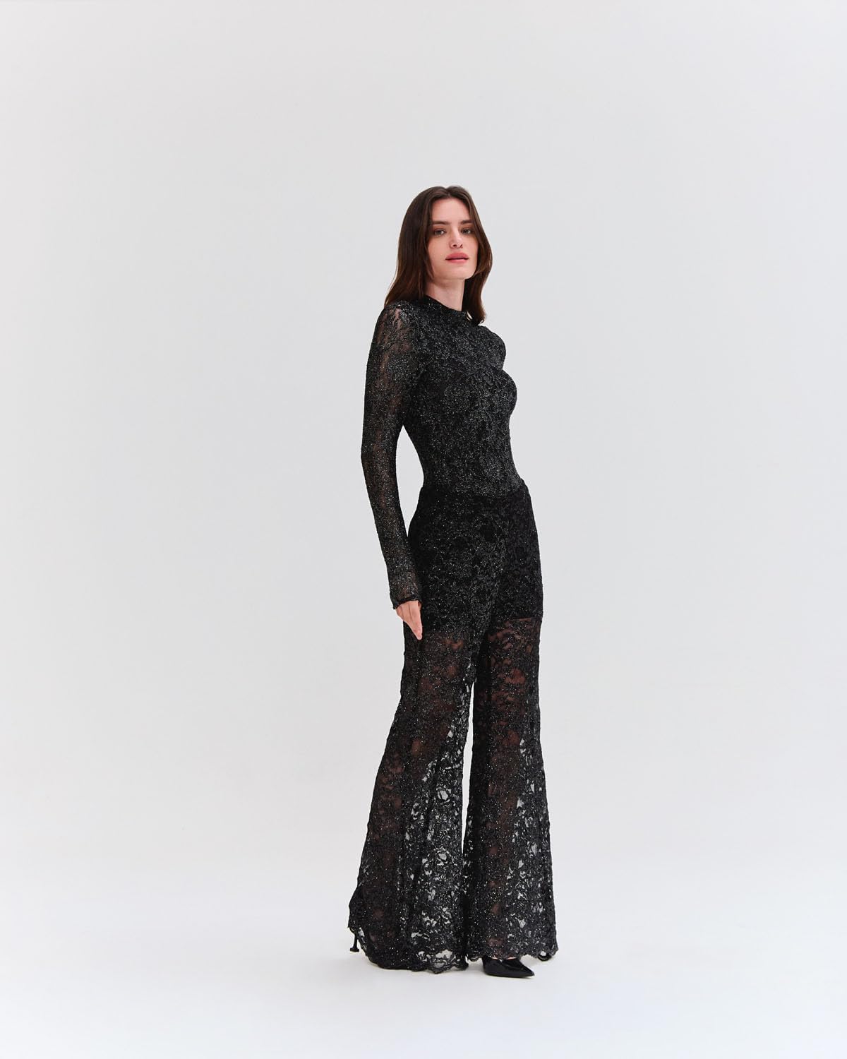 PatBO Metallic Lace Flare Pant