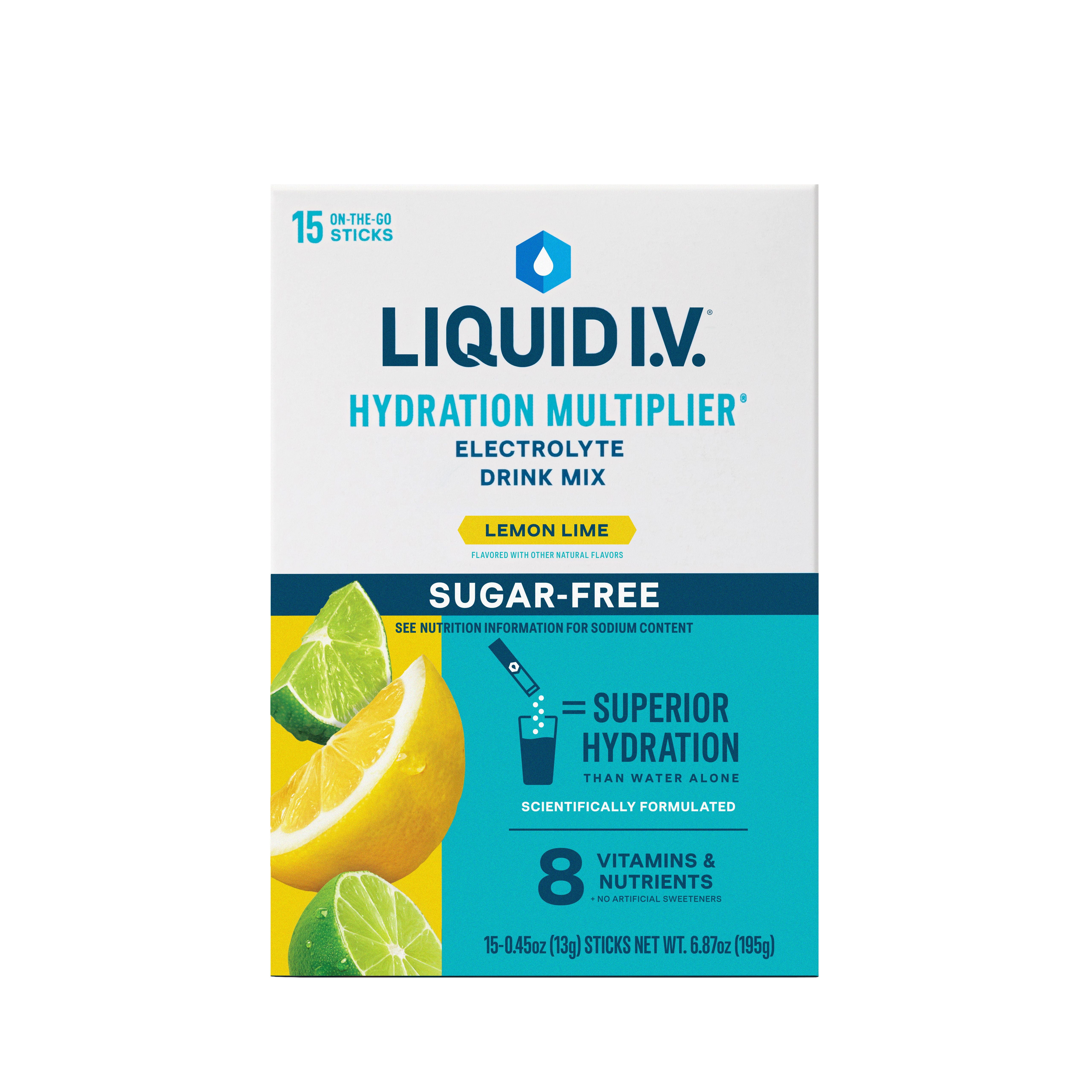 Liquid IV Lemon Lime Sugar Free Hydration Multiplier Powdered Electrolyte Drink Mix 15 Count Packets