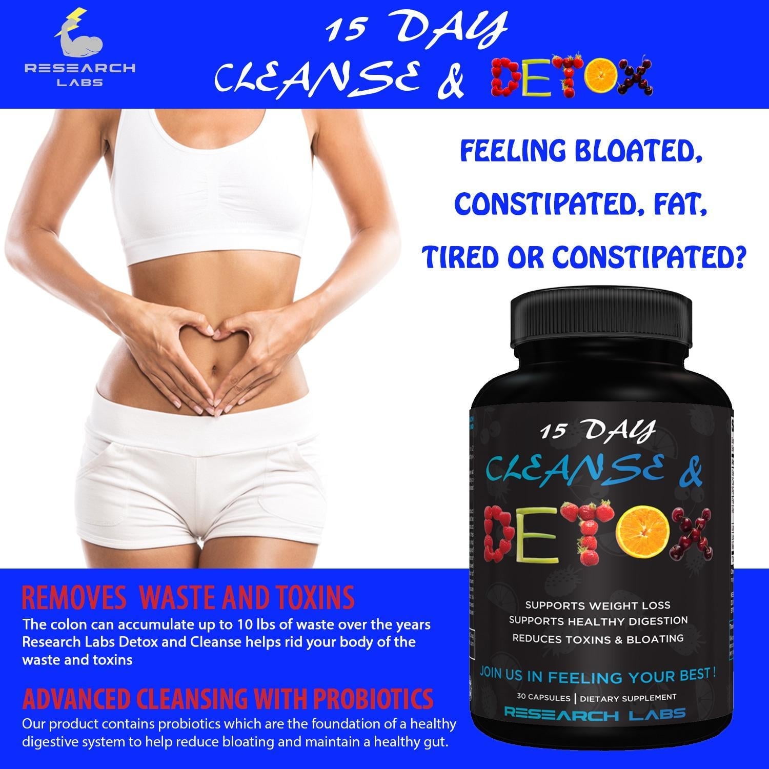 Research Labs 15 Day Colon Cleanse Detox Weight Loss Constipation Relief
