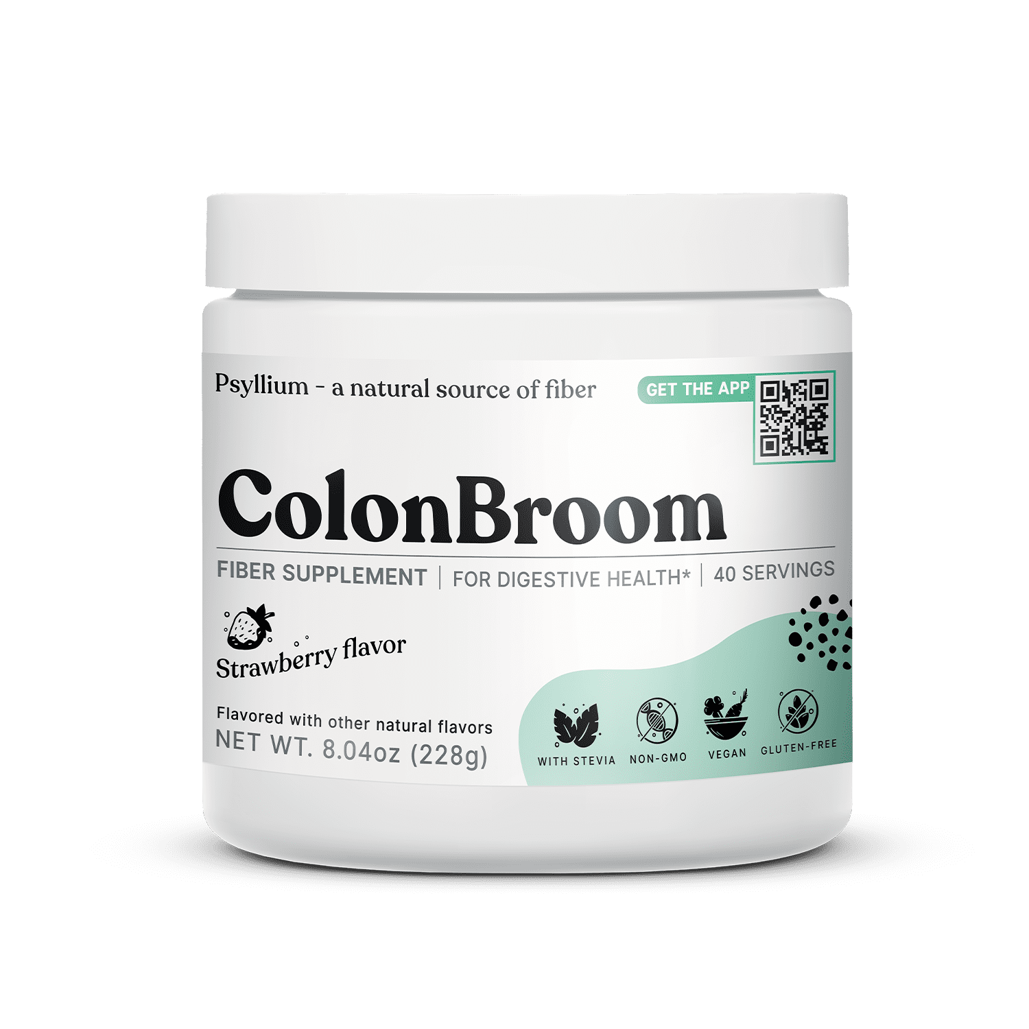 ColonBroom Psyllium Husk Powder Colon Cleanser Fiber Supplement Strawberry Flavor 40 Servings for Digestive Health