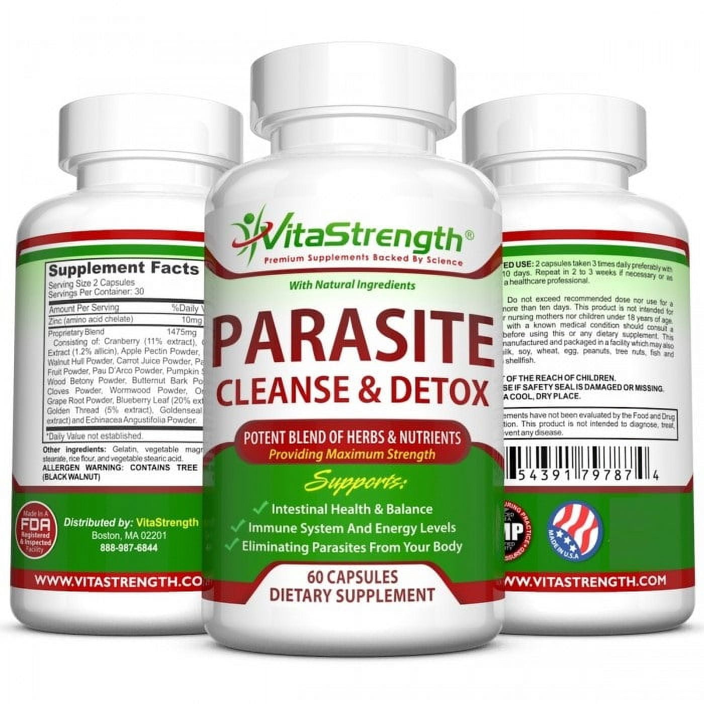 VITASTRENGTH INTESTINE DETOX SUPPLEMENT WITH BLACK WALNUT WORMWOOD - ELIMINATE PARASITES PINWORMS INTESTINAL WORMS