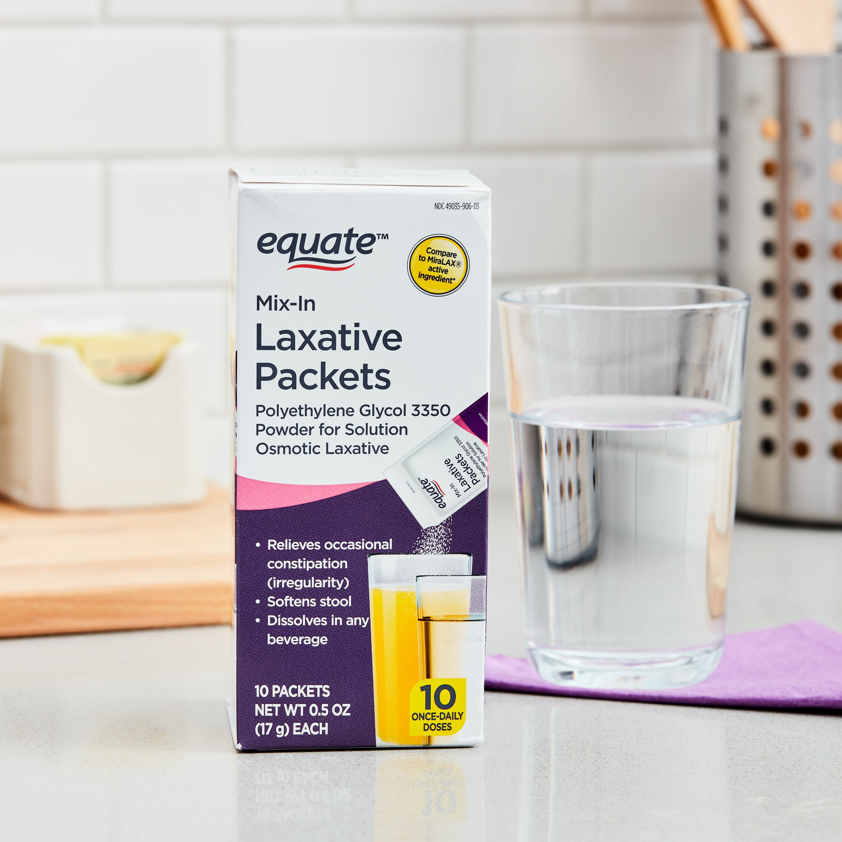 Equate Mix-in Laxative Packets for Constipation Relief Polyethylene Glycol 3350 10 Count